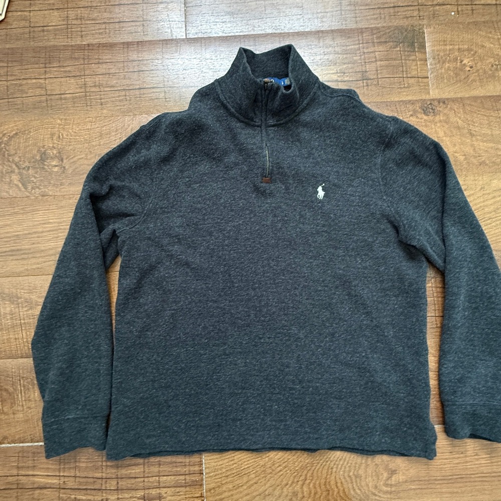 Polo Ralph Lauren Quarter Zip Pullover Mens L Gray Cotton Heather Mock Neck Logo